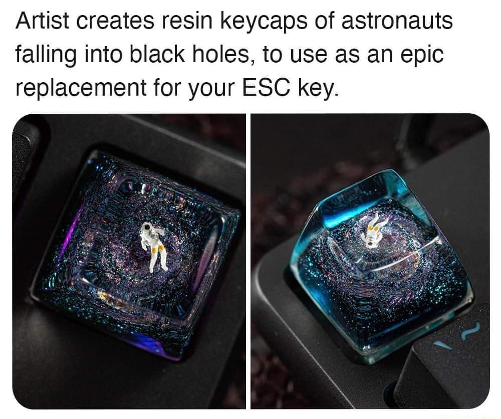 Artist creates resin keycaps of astronauts falling into black holes to use as an epic replacement for your ESC key