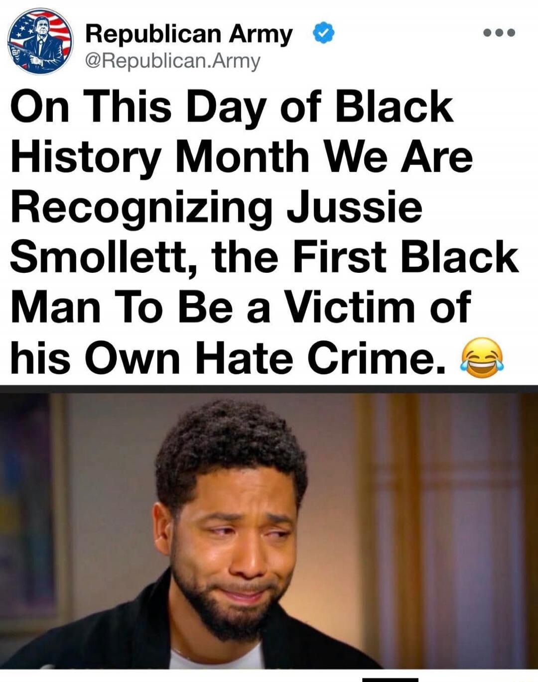 On This Day of Black History Month We Are Recognizing Jussie Smollett, the First Black Man To Be a Victim of his Own Hate Crime. 😂