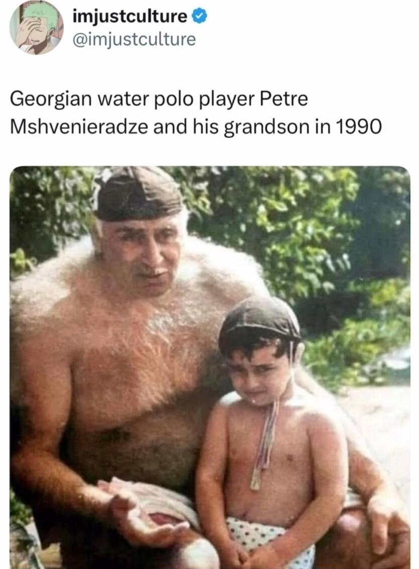 imjustculture @imjustculture Georgian water polo player Petre Mshvenieradze and his grandson in 1990