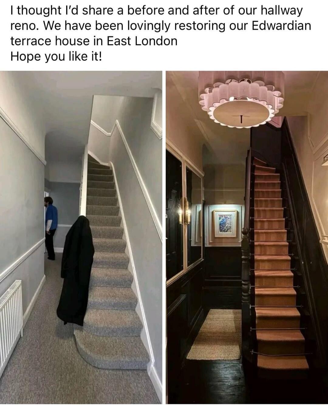 I thought I'd share a before and after of our hallway reno. We have been lovingly restoring our Edwardian terrace house in East London Hope you like it!