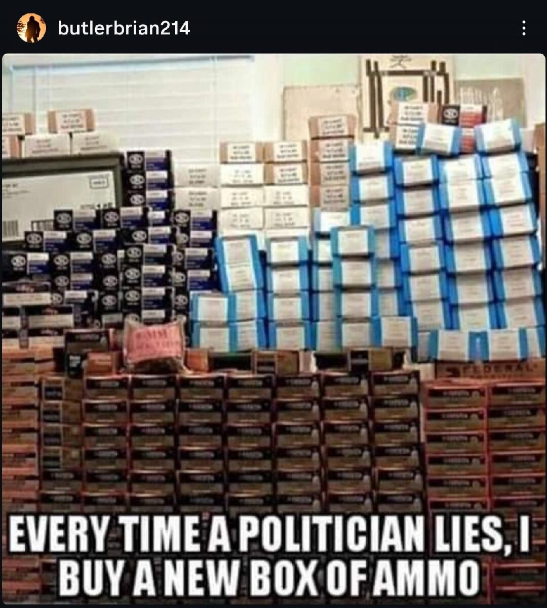 EVERY TIME A POLITICIAN LIES, I BUY A NEW BOX OF AMMO