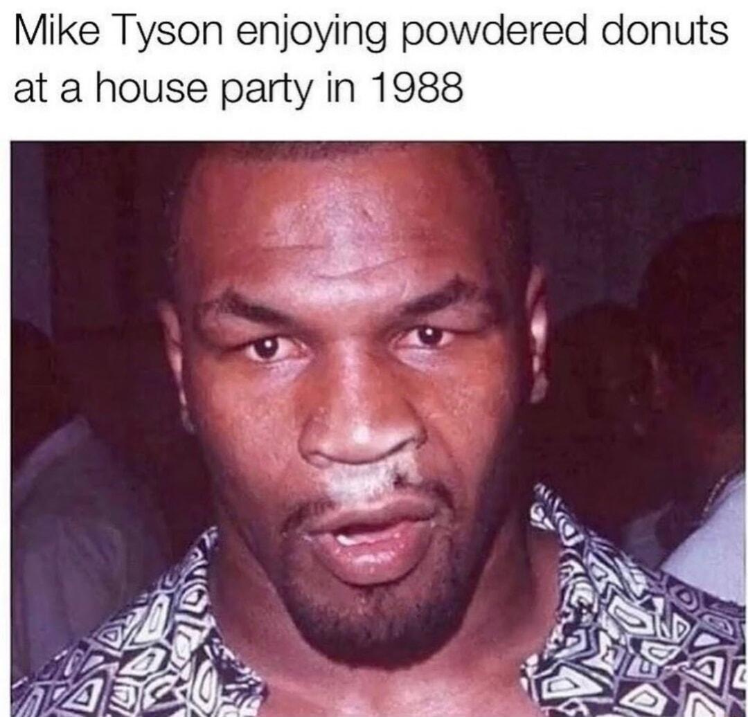 Mike Tyson enjoying powdered donuts at a house party in 1988