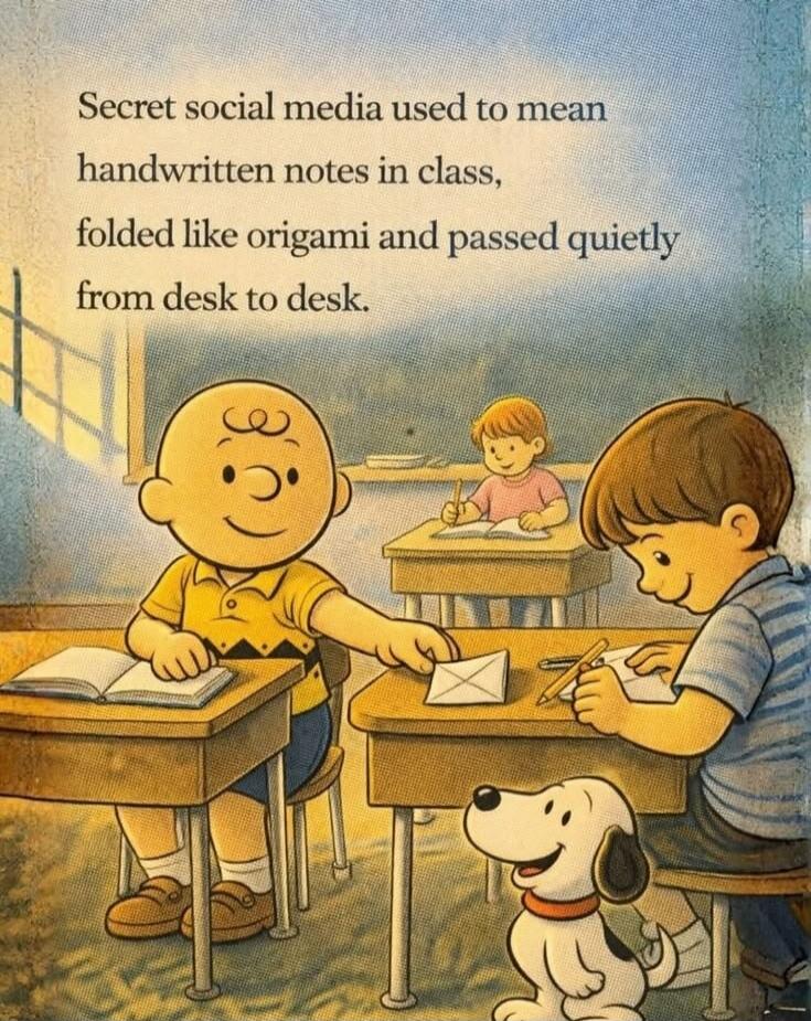 Secret social media used to mean handwritten notes in class, folded like origami and passed quietly from desk to desk.