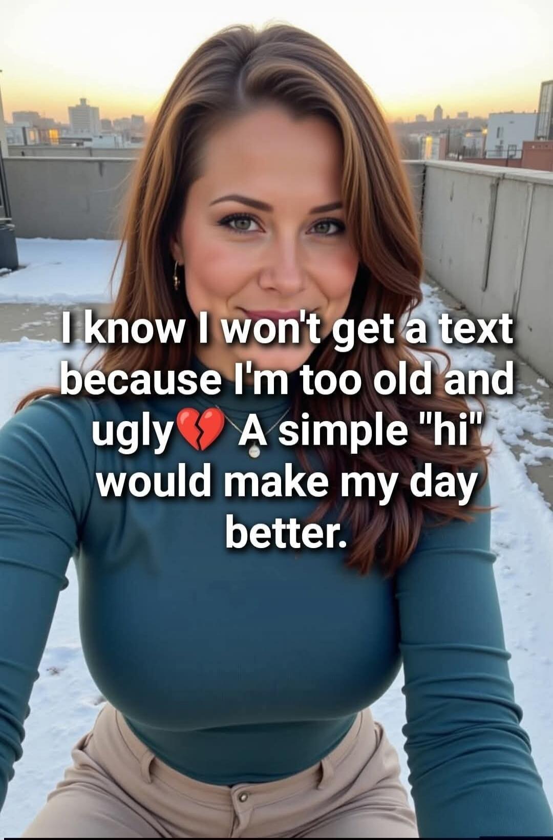 I know I won't get a text because I'm too old and ugly 💔 A simple 