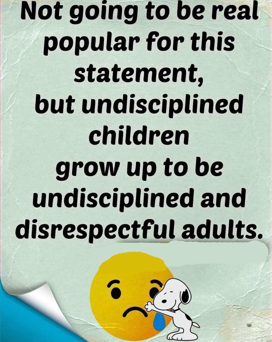 Not going to be real popular for this statement but undisciplined children grow up to be undisciplined and disrespectful adults o 4