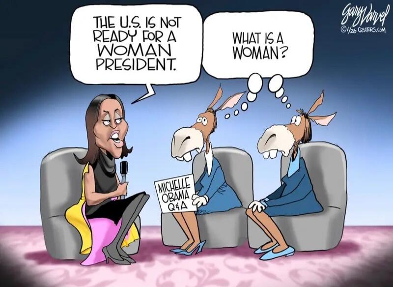 THE U.S. IS NOT READY FOR A WOMAN PRESIDENT. What is a woman? MICHELLE OBAMA Q&A