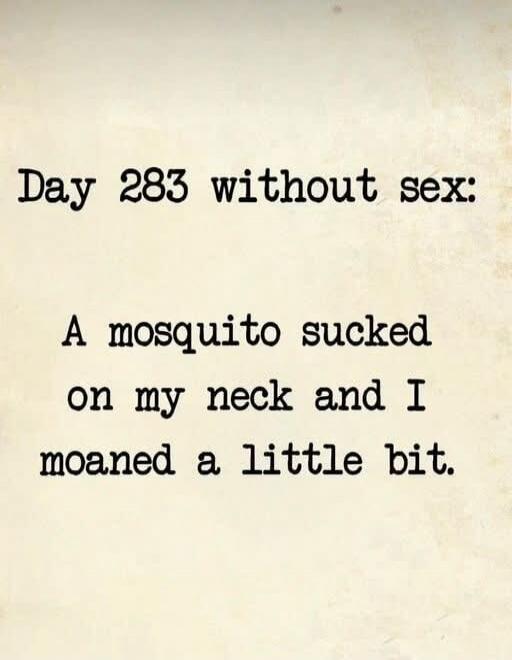 Day 283 without sex: A mosquito sucked on my neck and I moaned a little bit.