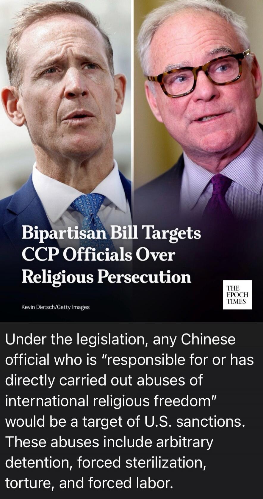 Bipartisan Bill Targets CCP Officials Over Religious Persecution Kevin Dietsch/Getty Images THE EPOCH TIMES Under the legislation, any Chinese official who is 