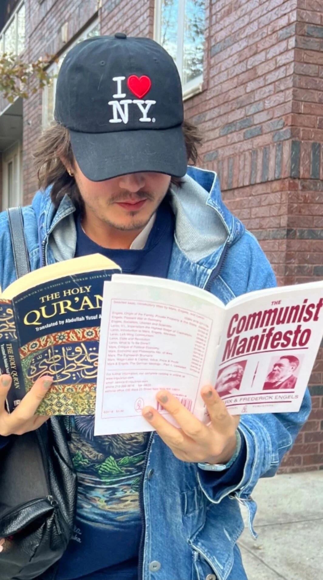 I ♥ NY cap; The Holy Qur'ān; The Communist Manifesto