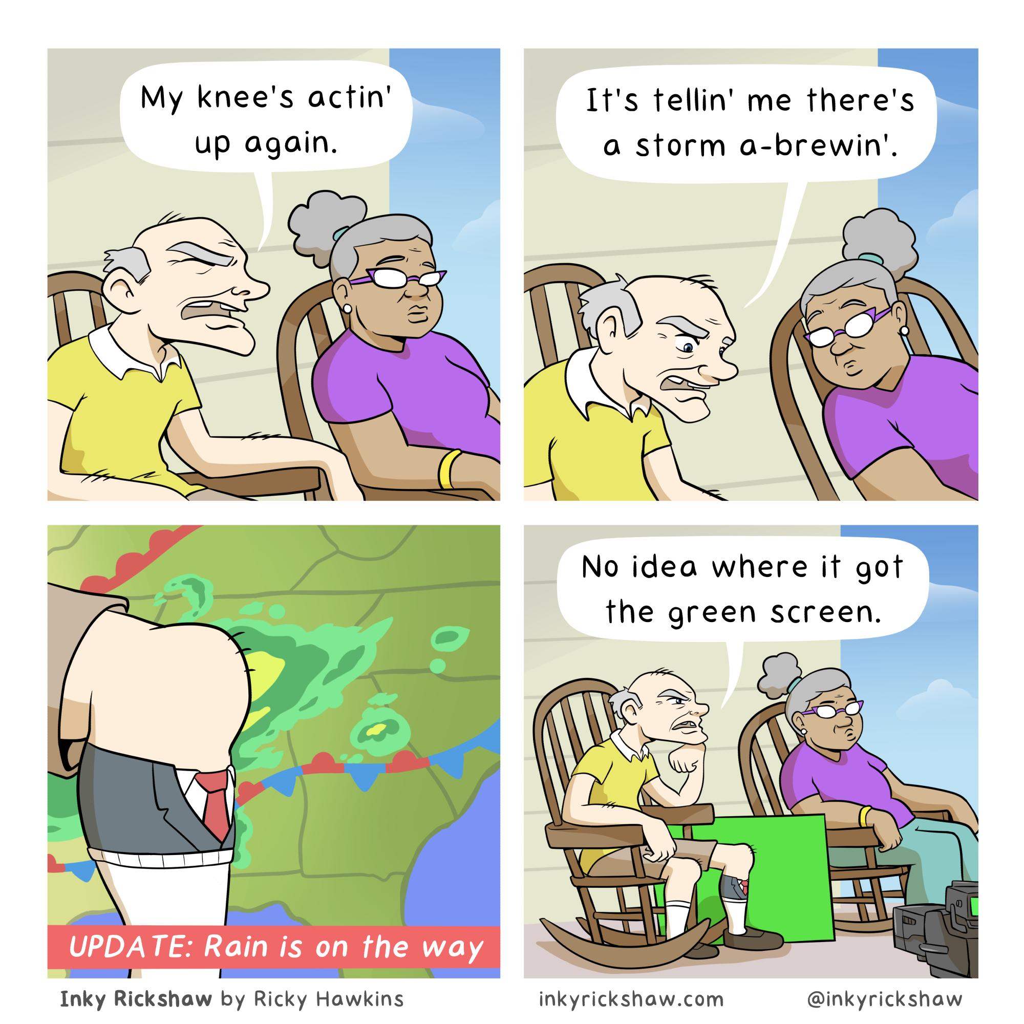 My knees actin s telin me theres W up again a storm a brewin No idea where if got M the green screen