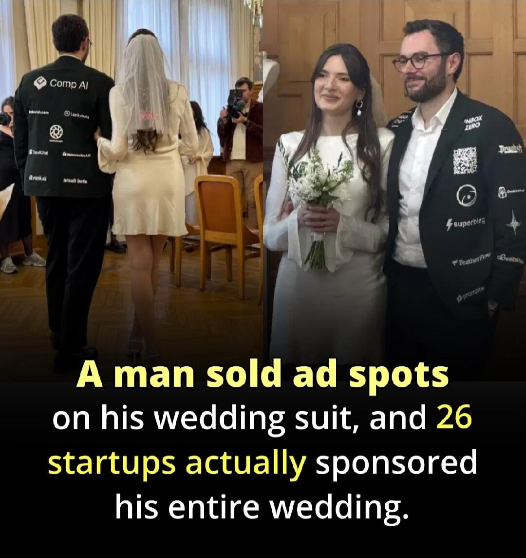 A man sold ad spots on his wedding suit, and 26 startups actually sponsored his entire wedding.