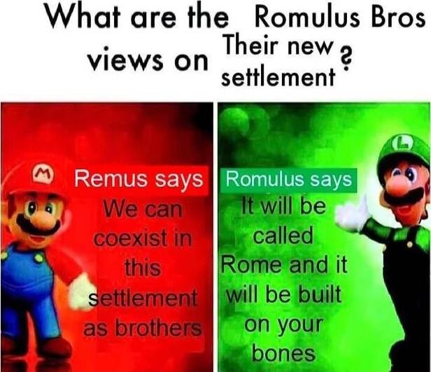 What are the Romulus Bros Their new o views on settlement Remus says Romulus says