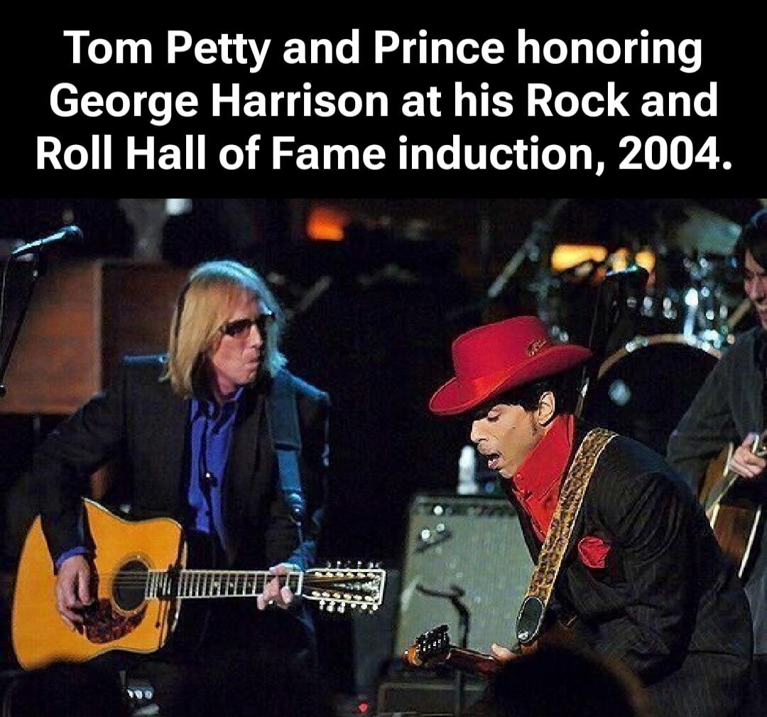 Tom Petty and Prince honoring George Harrison at his Rock and Roll Hall of Fame induction, 2004.