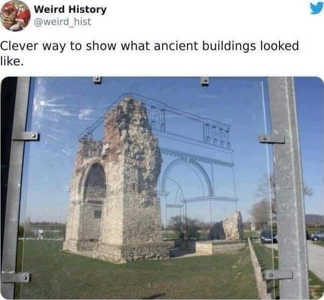 Clever way to show what ancient buildings looked like.
