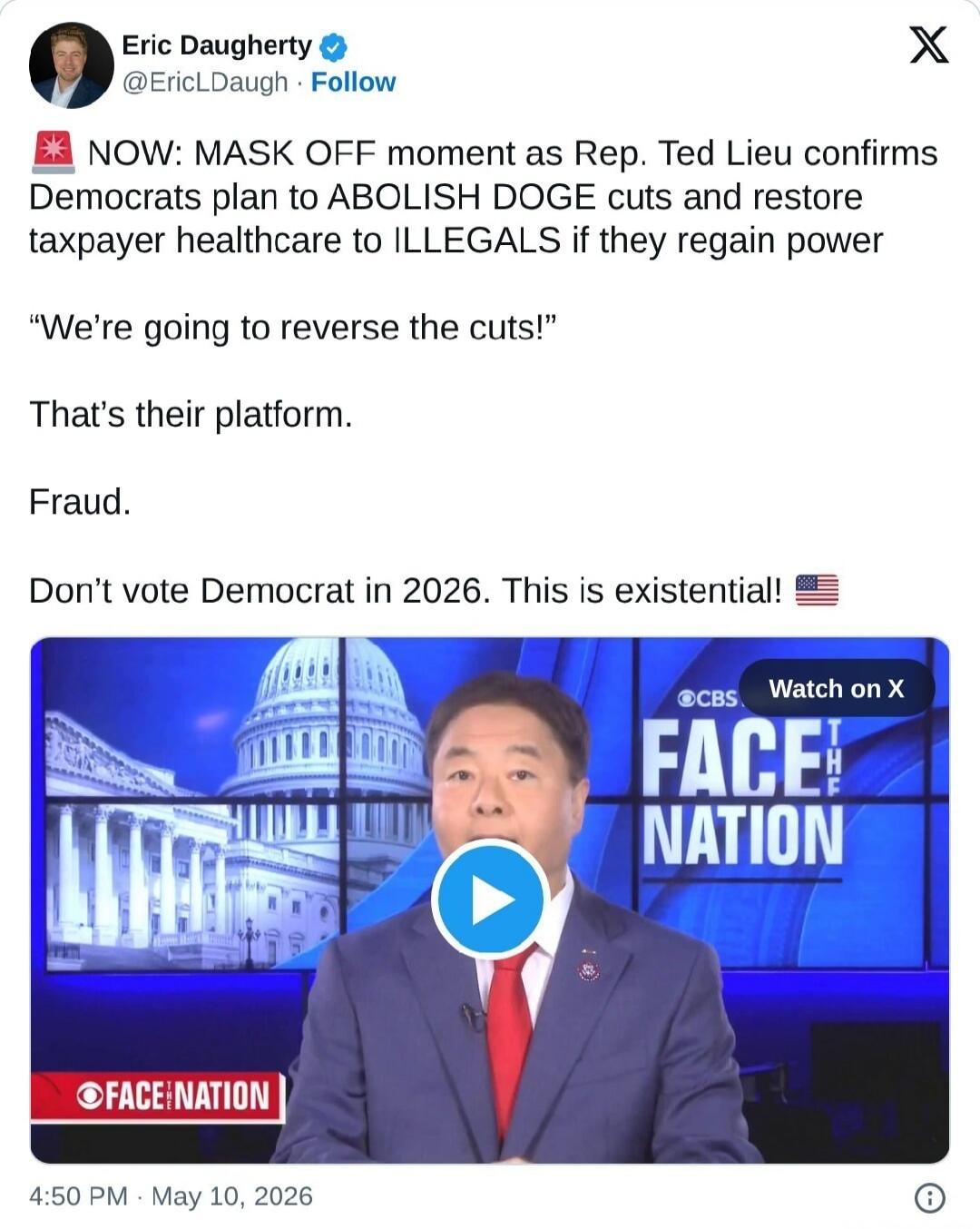 NOW: MASK OFF moment as Rep. Ted Lieu confirms Democrats plan to ABOLISH DOGE cuts and restore taxpayer healthcare to ILLEGALS if they regain power. 