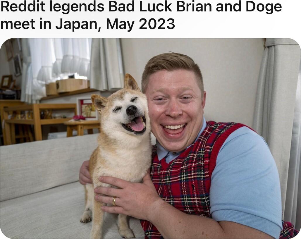 Reddit legends Bad Luck Brian and Doge meet in Japan May 2023