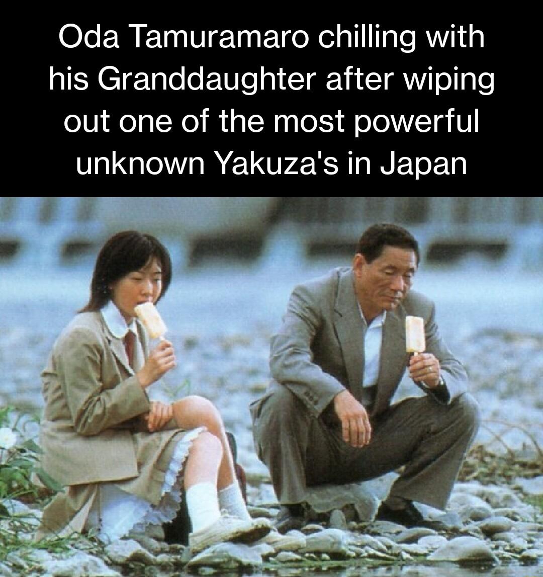 Oda Tamuramaro chilling with his Granddaughter after wiping out one of the most powerful unknown Yakuzas in Japan