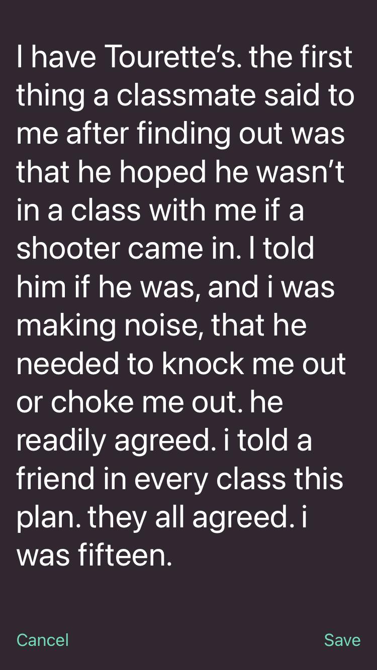 N VRN CER G ER T QI RS ES N EICET e RT6 NMEECRalellgleKe NI AVELS that he hoped he wasnt RER AN ELE shooter came in told him if he was and i was making noise that he needed to knock me out or choke me out he o VA Te I Te MR o o IF friend in every class this plan they all agreed i WELRIGCE S Cancel SEVE