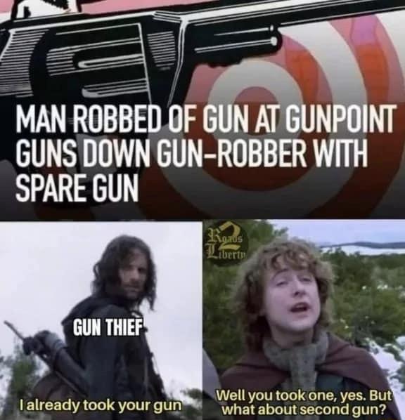 MAN ROBBEDOF GUN th GUNS DOWN GUN ROBBER WITH SPARE GUN