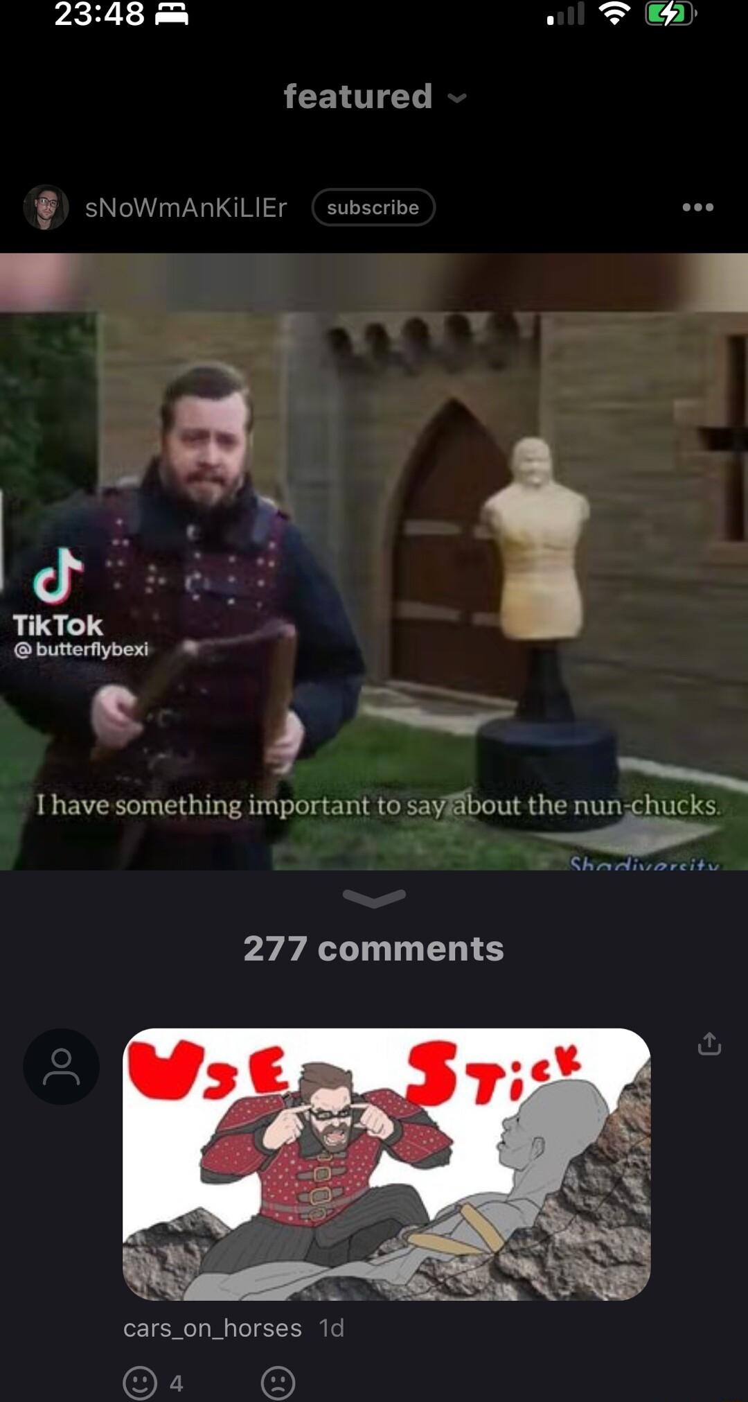 2348 Wl T R TikTok butterfiybexi 1 have something important to sayfbout the nunchucks 277 comments cars_on_horses 1d