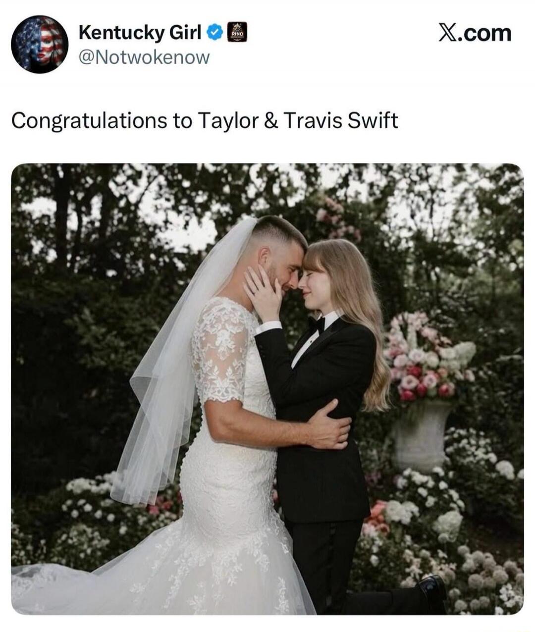 Kentucky Girl @Notwokenow X.com Congratulations to Taylor & Travis Swift
