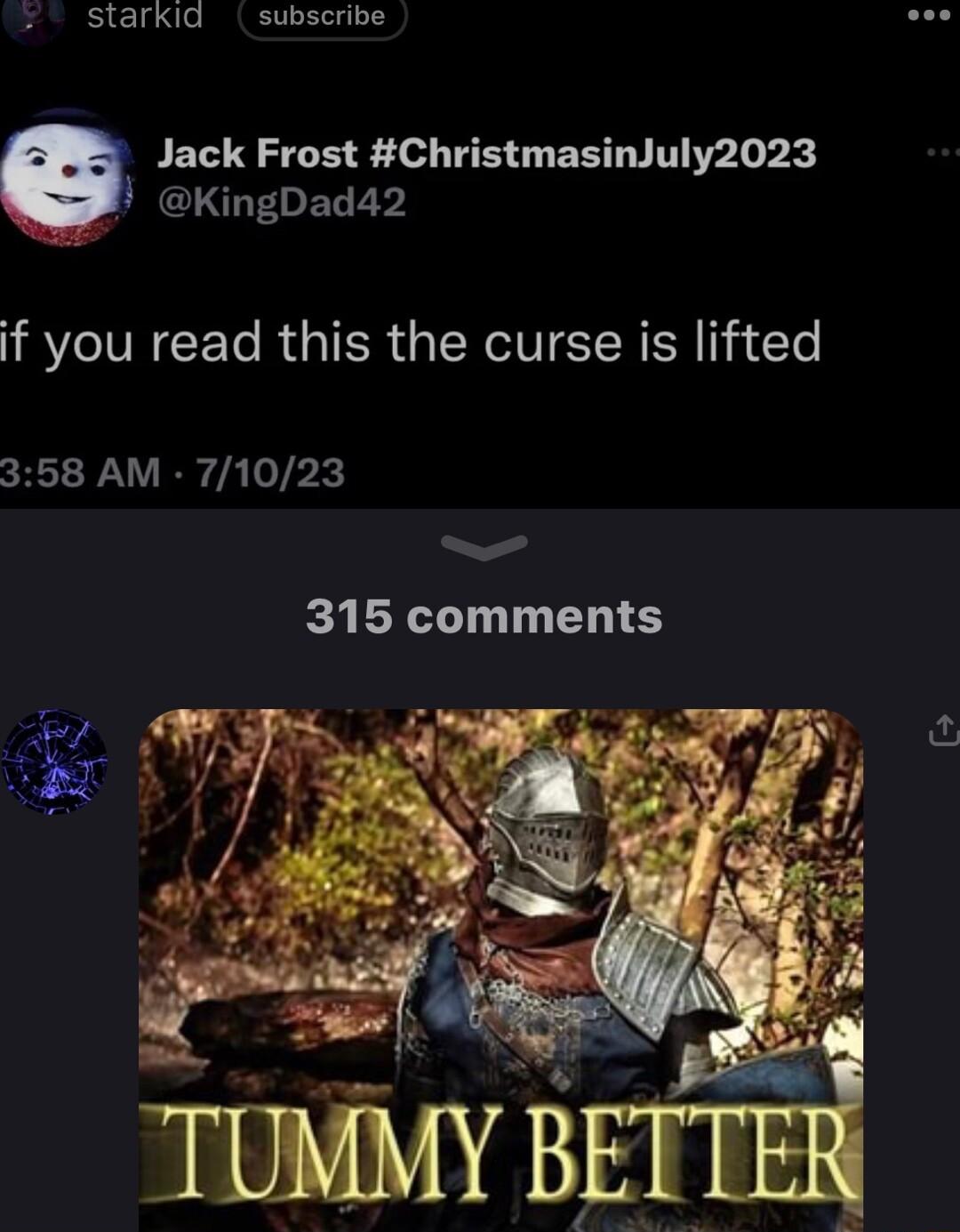 starkid subscribe ese Jack Frost Christmasinuly2023 CLALEDETE S if you read this the curse is lifted 358 AM 71023 S 315 comments