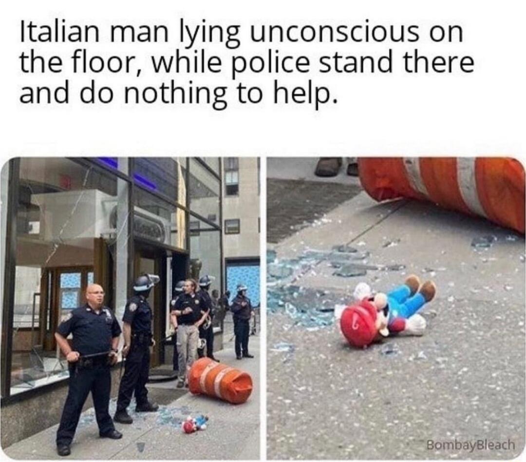 Italian man lying unconscious on the floor while police stand there and do nothing to help BombagBlsach