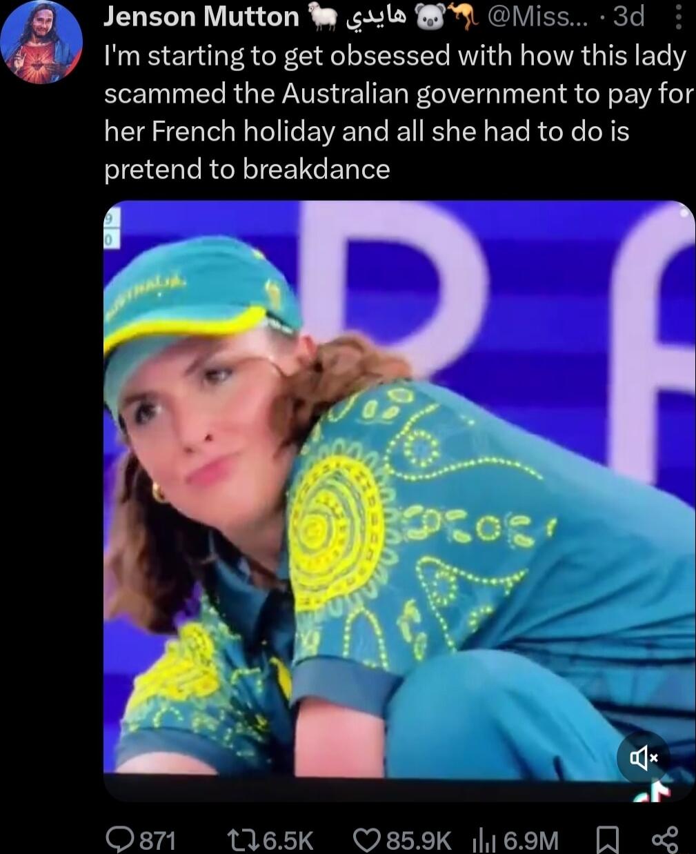 Jenson Mutton W sulo W Miss 3d Im starting to get obsessed with how this lady BTN EC RGN TR E ELF CIVEIG T LT S G E R o her French holiday and all she had to do is pretend to breakdance Os8711 1165k O859K lieom