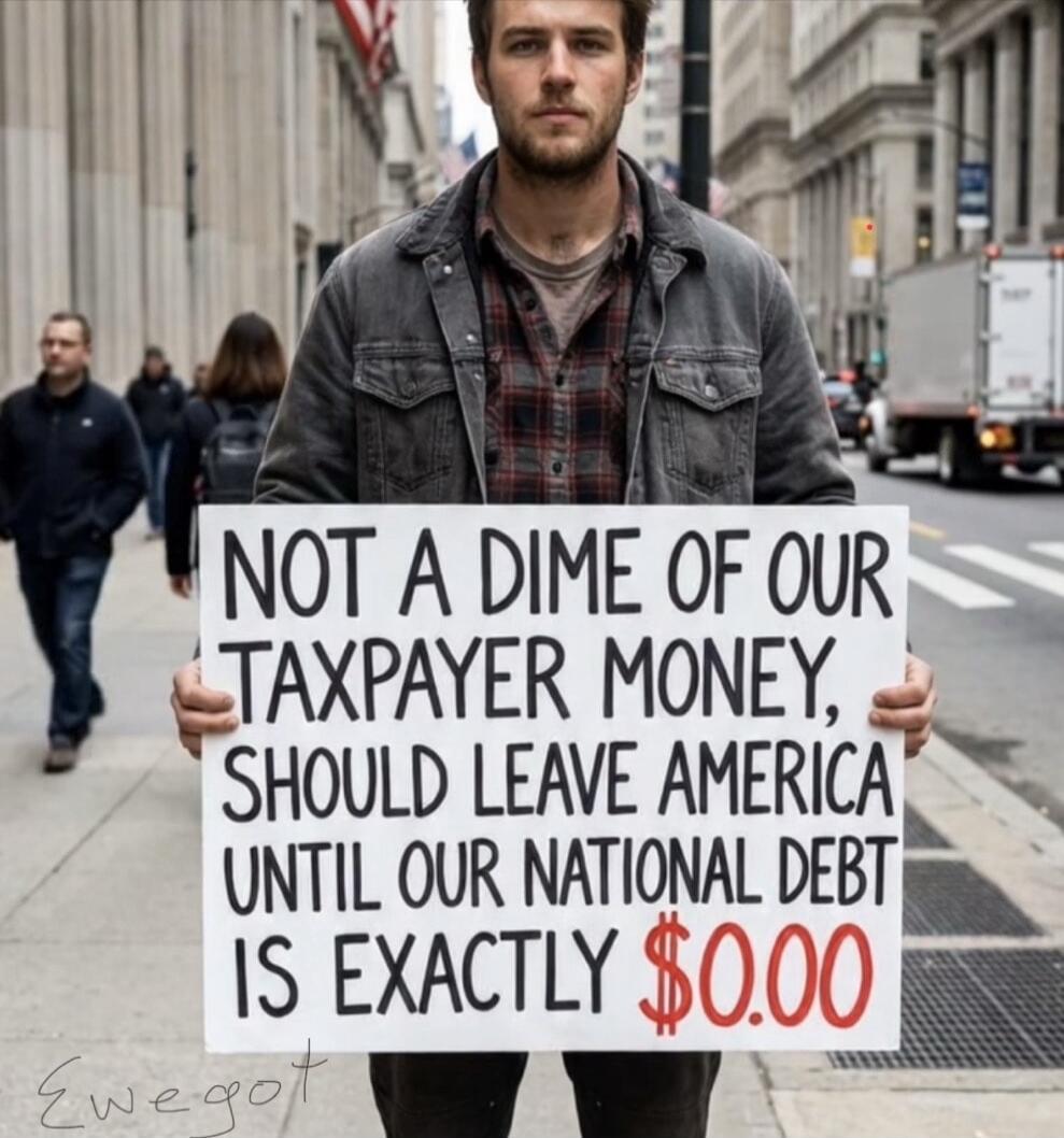 NOT A DIME OF OUR TAXPAYER MONEY, SHOULD LEAVE AMERICA UNTIL OUR NATIONAL DEBT IS EXACTLY $0.00