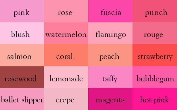 pink rose blush watermelon salmon coral lemonade ballet slipper crepe fuscia flamingo peach tafty magenta punch rouge strawberry bubblegum hot pink