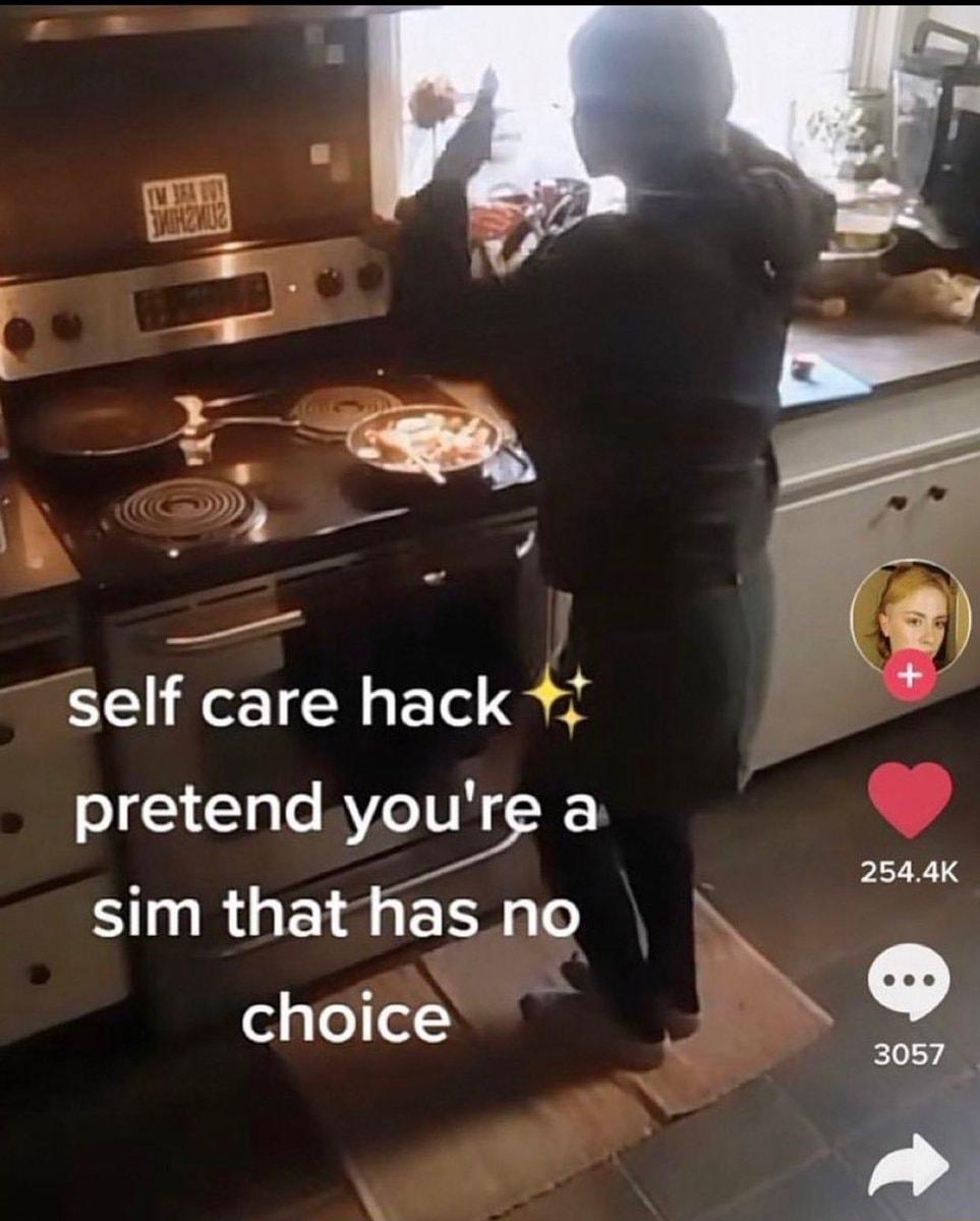 A e self care hack pretend yohre a sim that has no o choice