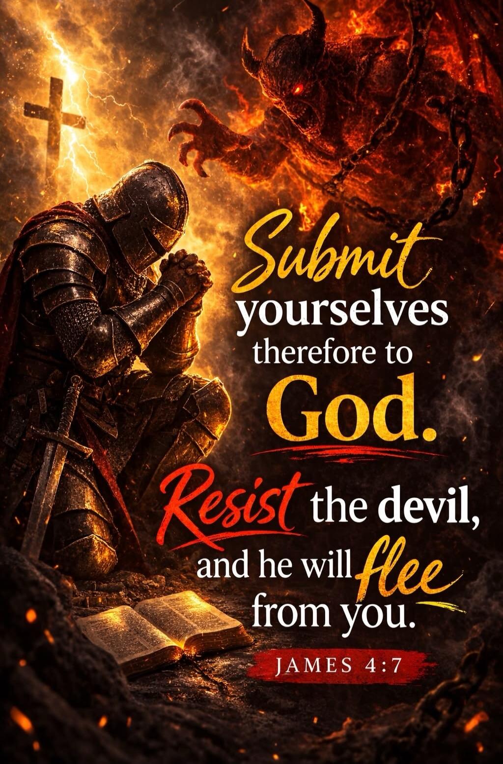 Submit yourselves therefore to God. Resist the devil, and he will flee from you. JAMES 4:7