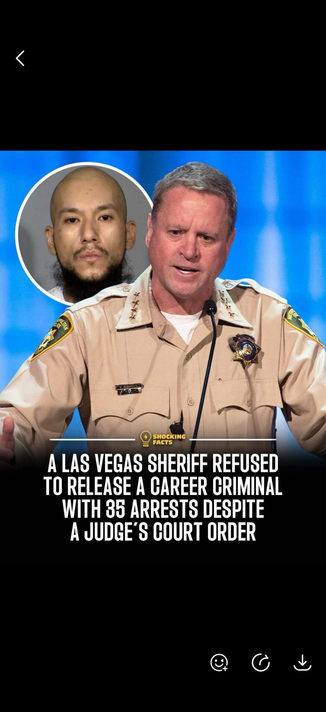 A Las Vegas sheriff refused to release a career criminal with 35 arrests despite a judge's court order. Shocking Facts.