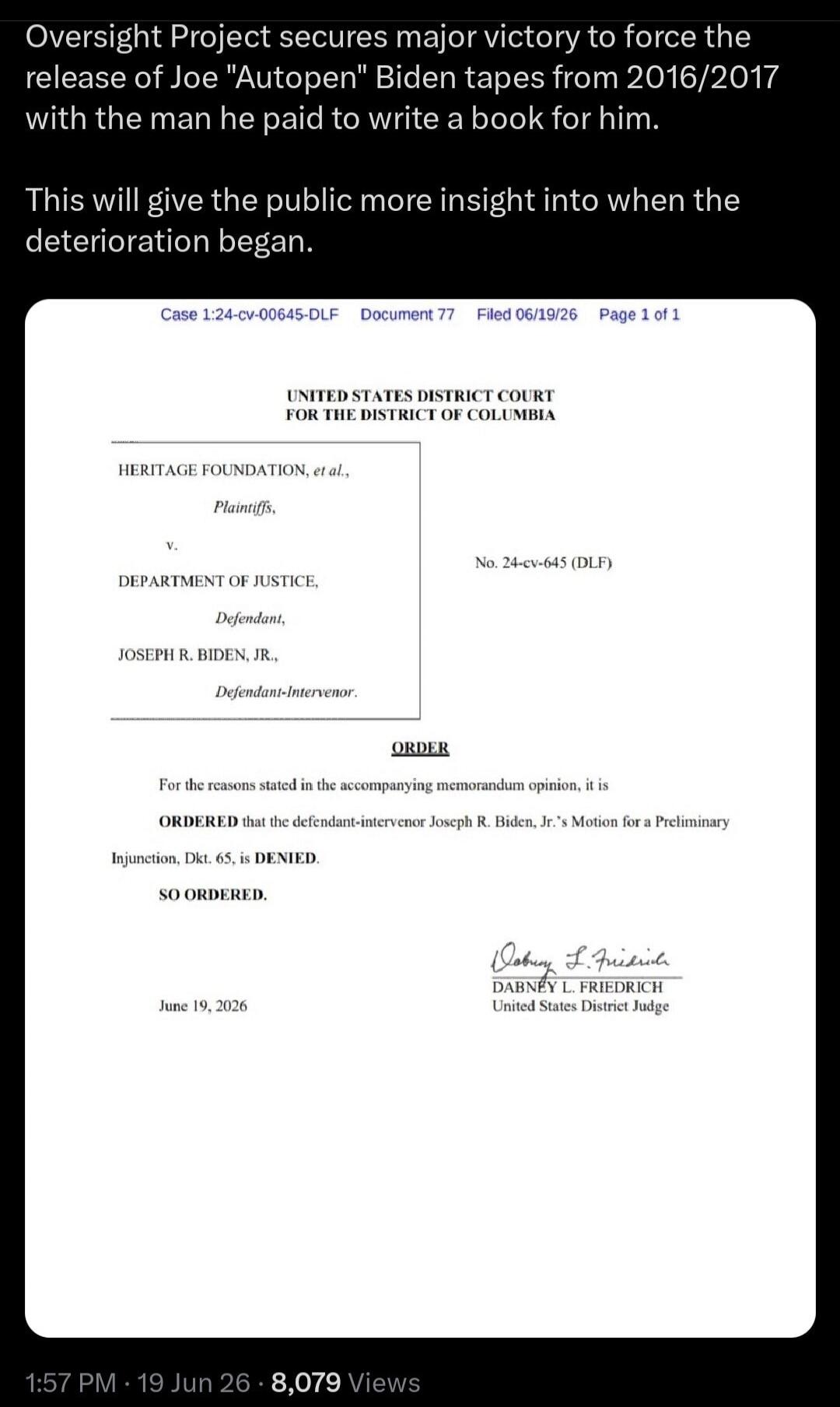 Oversight Project secures major victory to force the release of Joe 