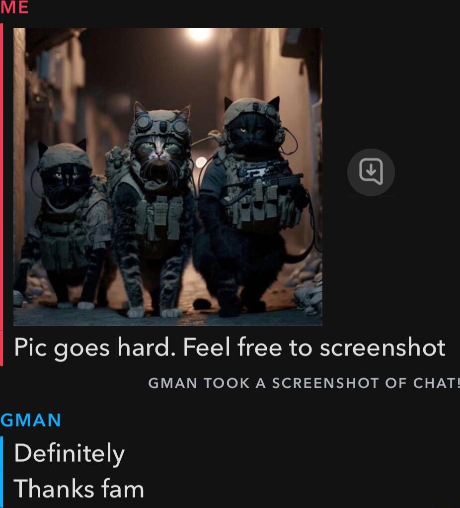 Pic goes hard Feel free to screenshot GMAN TOOK A SCREENSHOT OF CHAT GMAN Definitely LUELUSRET