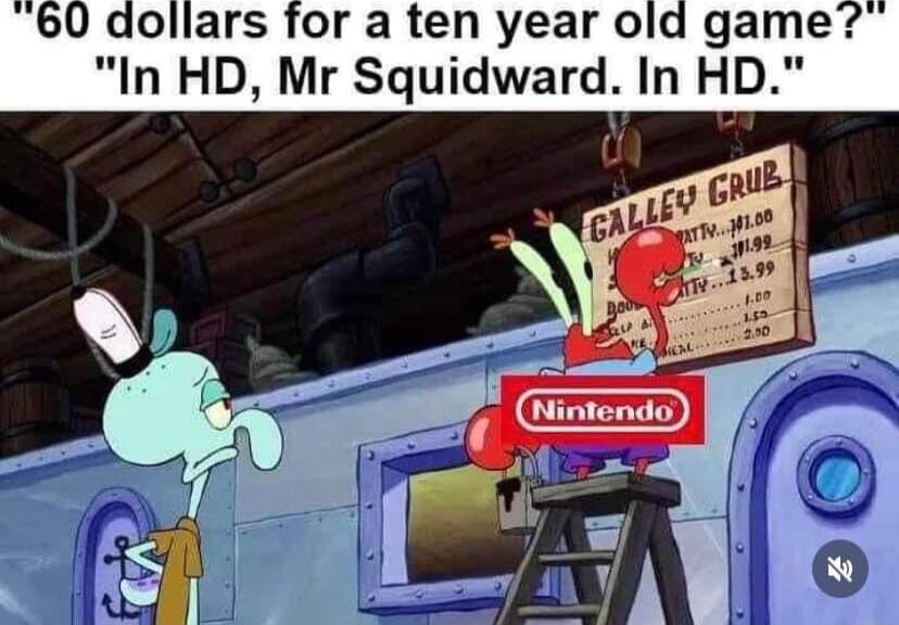 60 dollars for a ten year old game In HD Mr Squidward In HD