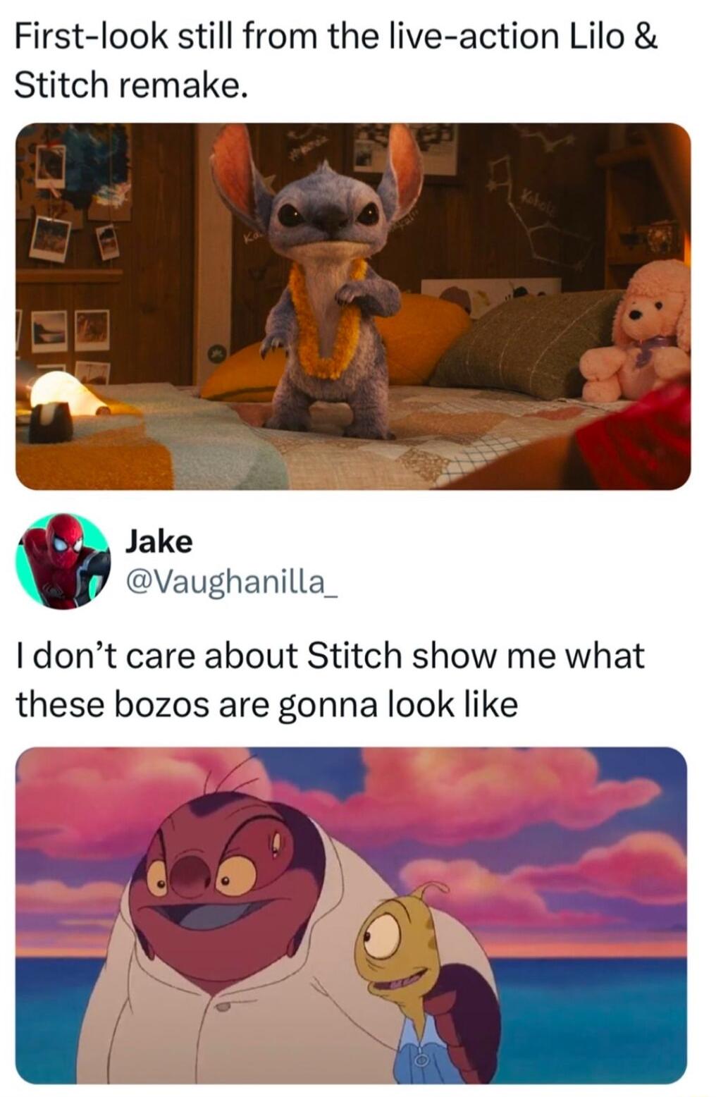 First look still from the live action Lilo Stitch remake Jake Vaughanilla_ I dont care about Stitch show me what these bozos are gonna look like