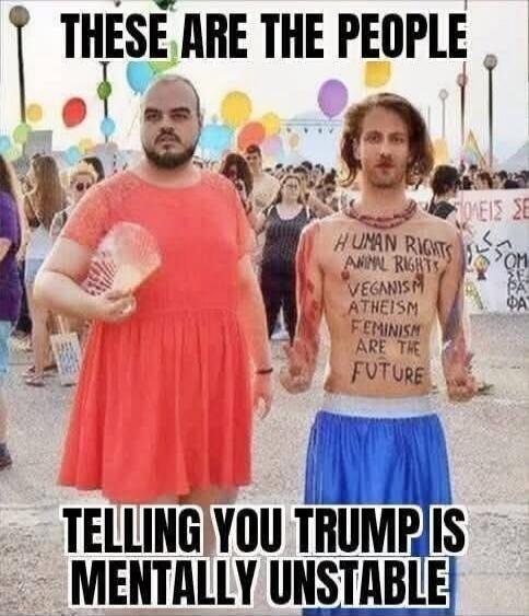 THESE ARE THE PEOPLE TELLING YOU TRUMP IS MENTALLY UNSTABLE HUMAN RIGHTS ANIMAL RIGHTS VEGANISM ATHEISM FEMINISM ARE THE FUTURE