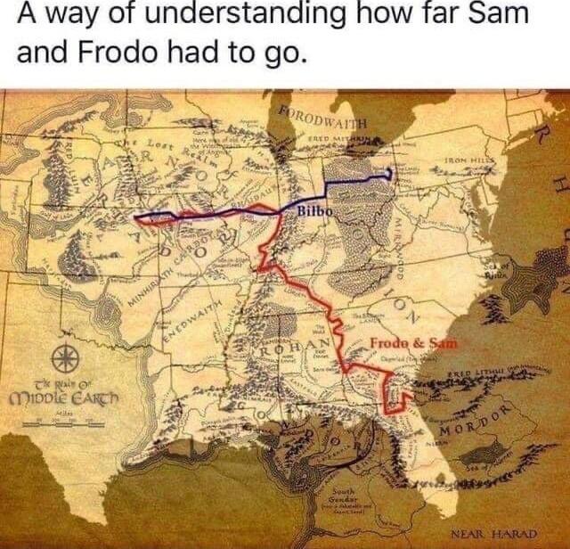 A way of understanding how tar Sam and Frodo had to go