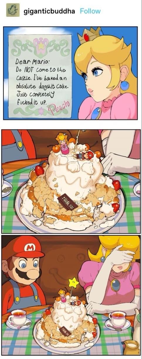 Dear Mario: Do NOT come to the castle. I've baked an absolute dogshit cake. Just completely fucked it up. Peach. Thank You.