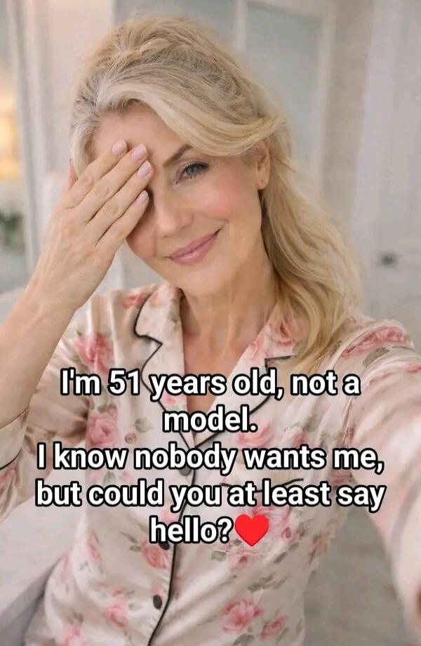 I'm 51 years old, not a model. I know nobody wants me, but could you at least say hello? ❤️