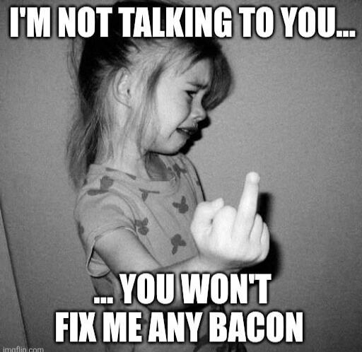 I'M NOT TALKING TO YOU... ...YOU WON'T FIX ME ANY BACON