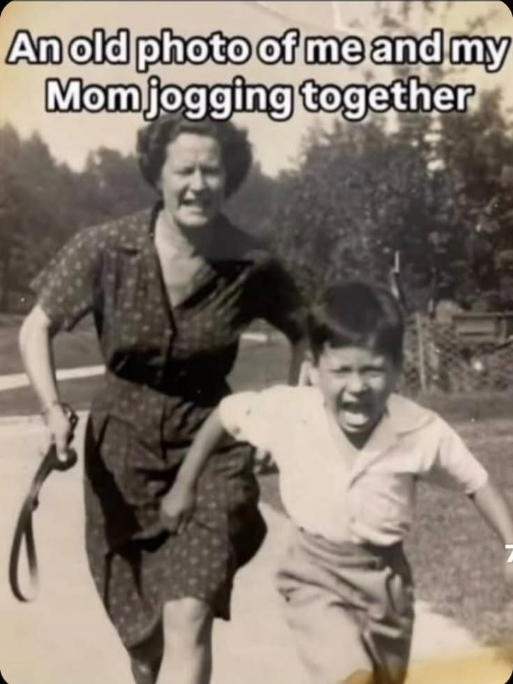 An old photo of me and my Mom jogging together