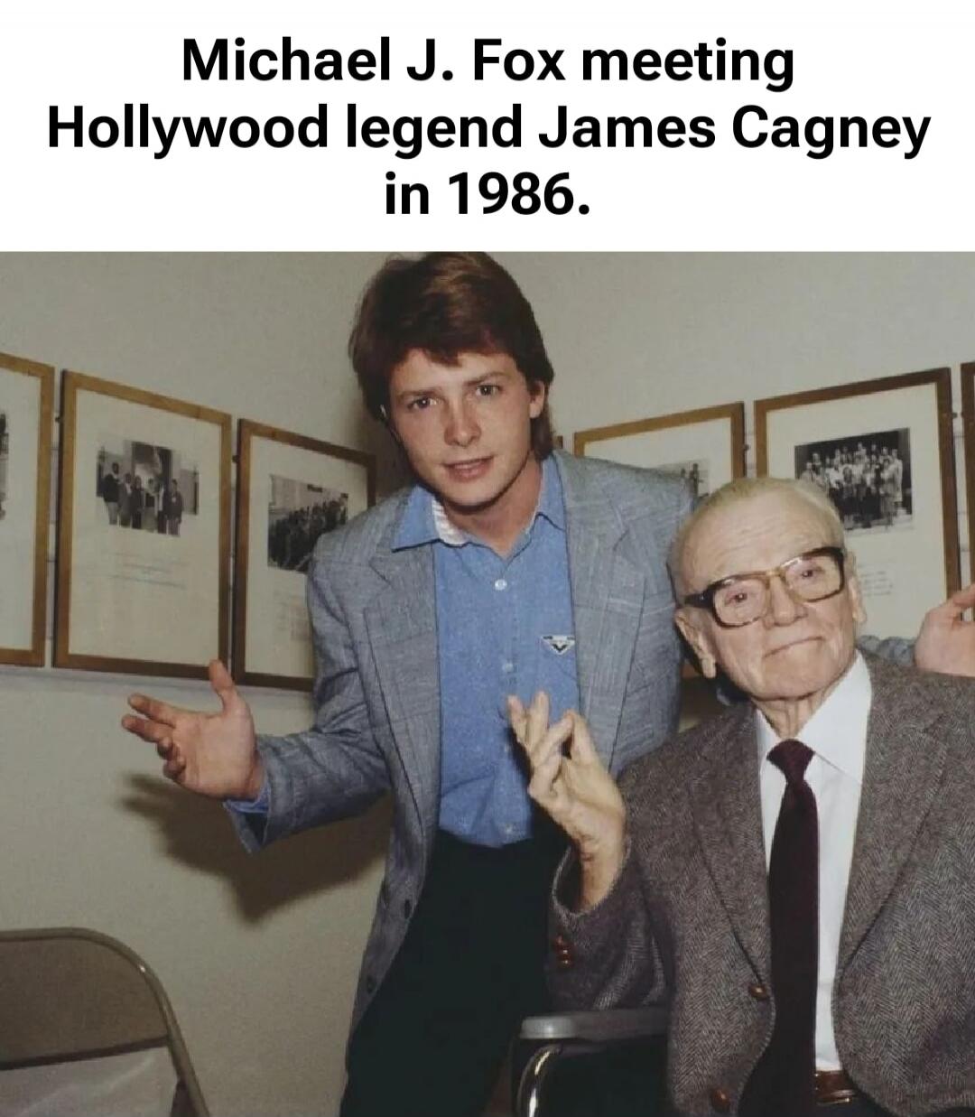 Michael J. Fox meeting Hollywood legend James Cagney in 1986.