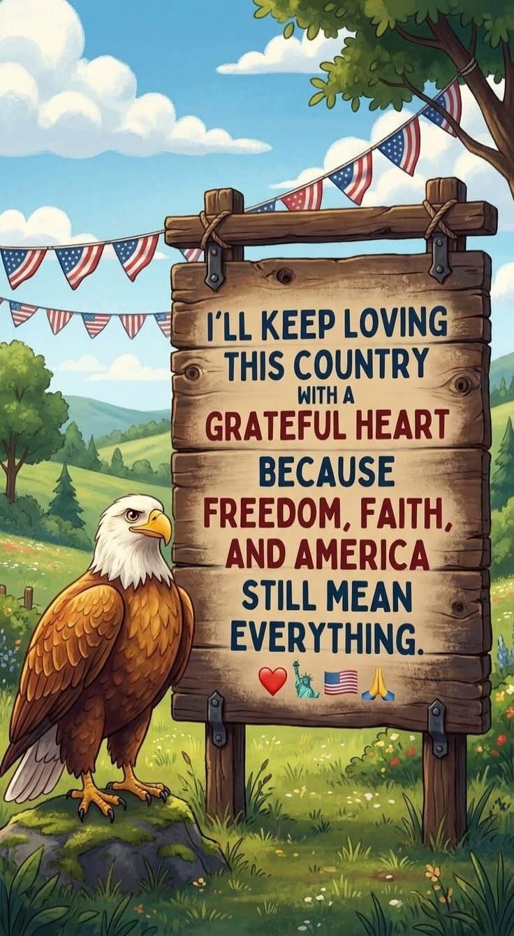 I'LL KEEP LOVING THIS COUNTRY WITH A GRATEFUL HEART BECAUSE FREEDOM, FAITH, AND AMERICA STILL MEAN EVERYTHING.