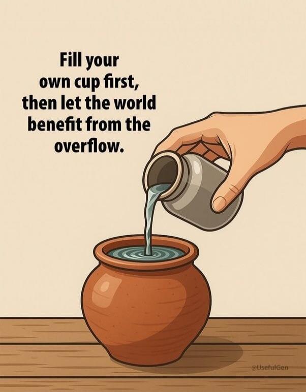 Fill your own cup first, then let the world benefit from the overflow.
