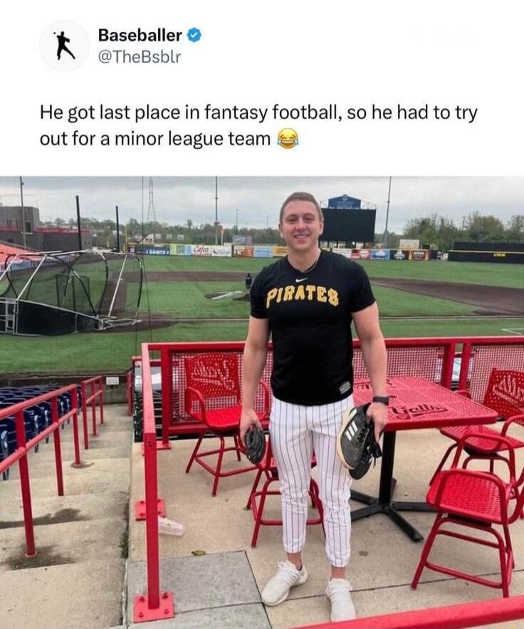He got last place in fantasy football, so he had to try out for a minor league team 😂