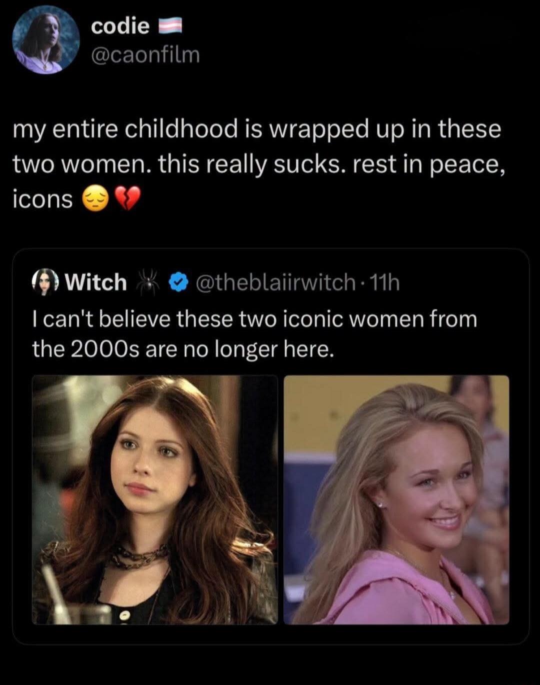 my entire childhood is wrapped up in these two women. this really sucks. rest in peace, icons 😔💔 I can't believe these two iconic women from the 2000s are no longer here.
