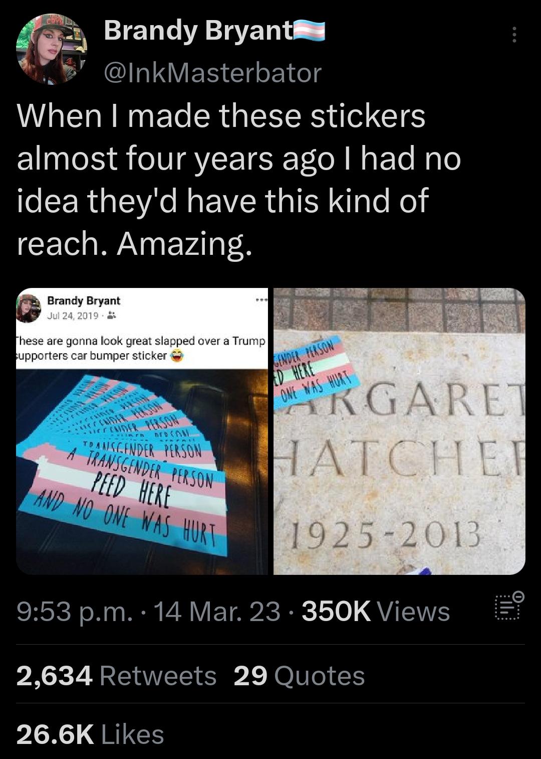 _x Brandy Bryantis InkMasterbator When made these stickers almost four years ago had no EERGIEAC R EVER IR T Te el reach Amazing Brandy Bryant SHSICH Ny WE PNV TR R 110 QTS o 2634 Retweets 29 Quotes LX QRIEE