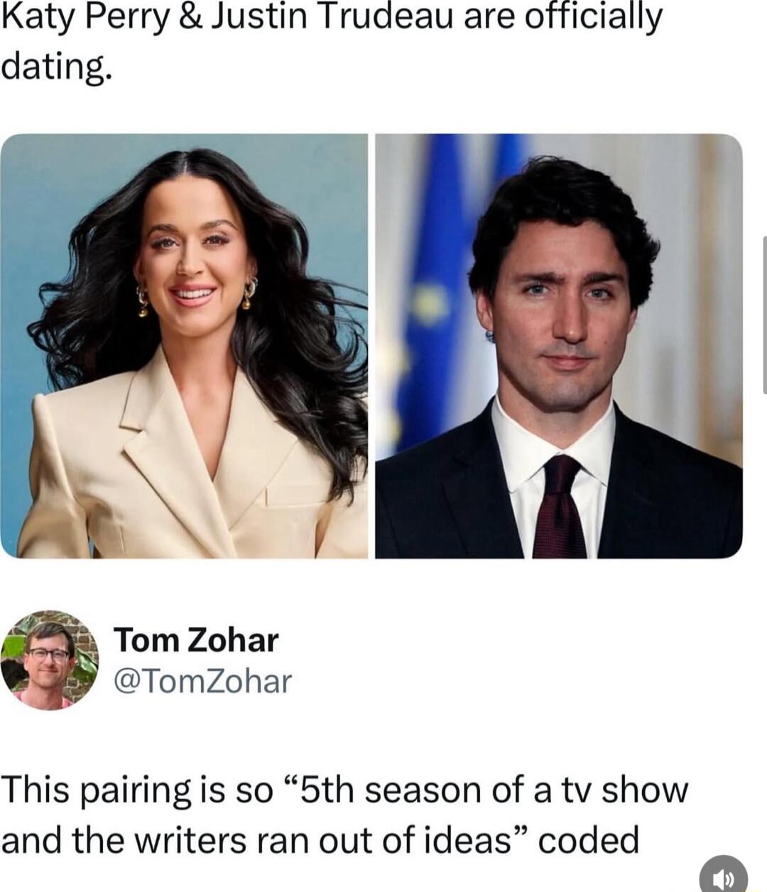 [Celebrity A] & [Celebrity B] are officially dating. [Person] @ [Handle] This pairing is so '5th season of a tv show and the writers ran out of ideas' coded